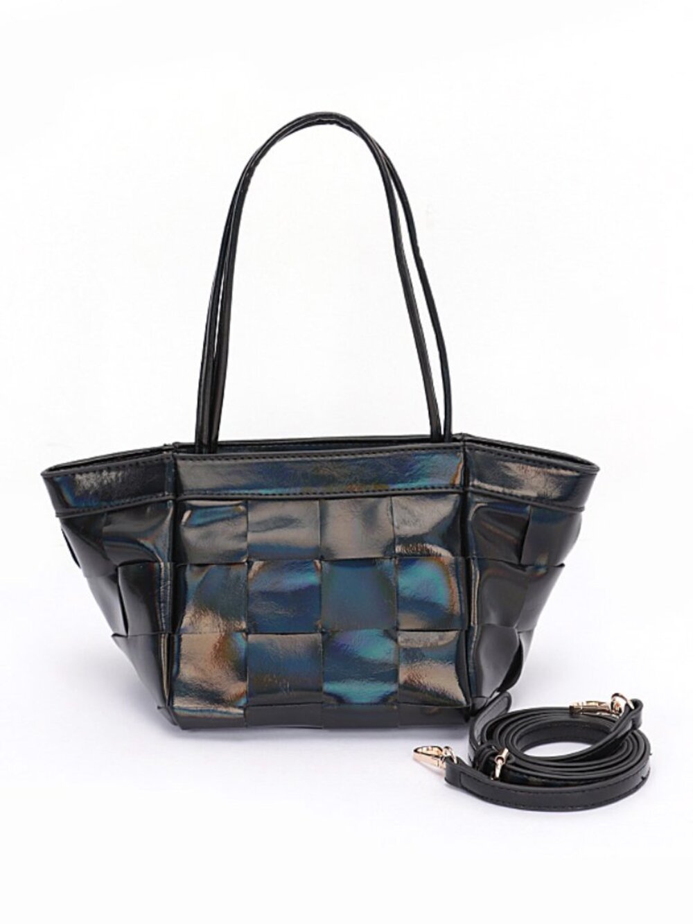 BNWT Brand New Weaved Metallic Faux Leather Small Tote Bag